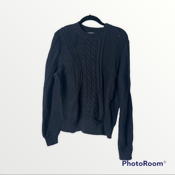 FRAME DENIM x REVOLVE Black Thread Bare Cable Knit Pullover Sweater Size Large - Picture 6 of 11